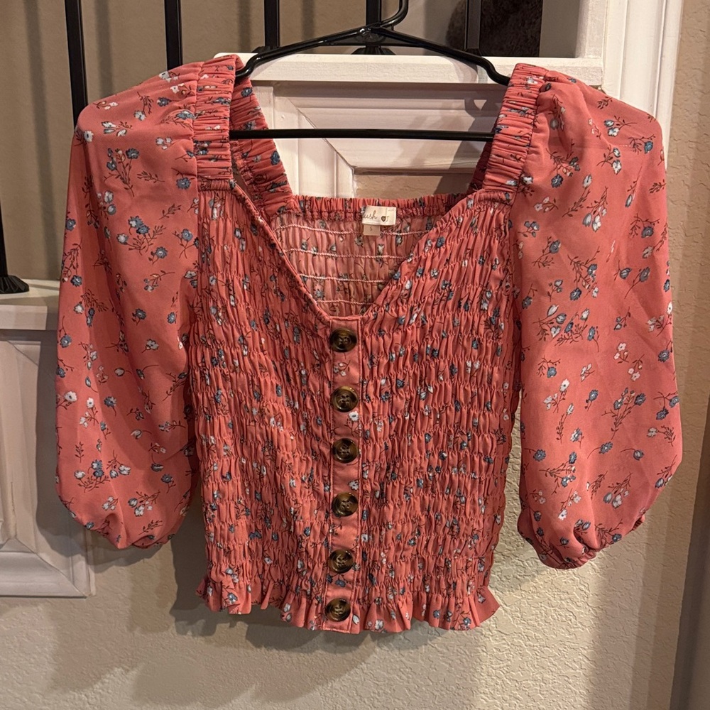 Blush Pink Floral Smocked Blouse